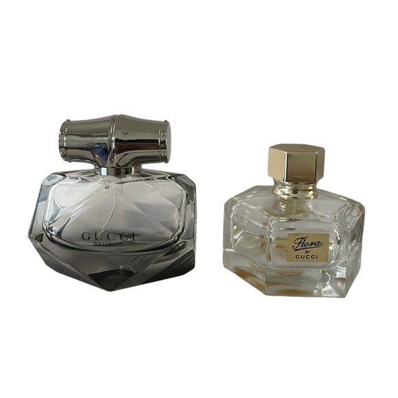 Lot of 2 EMPTY Gucci Perfume Bottles -- Flora by Gucci and Gucci Bamboo - Picture 1 of 4